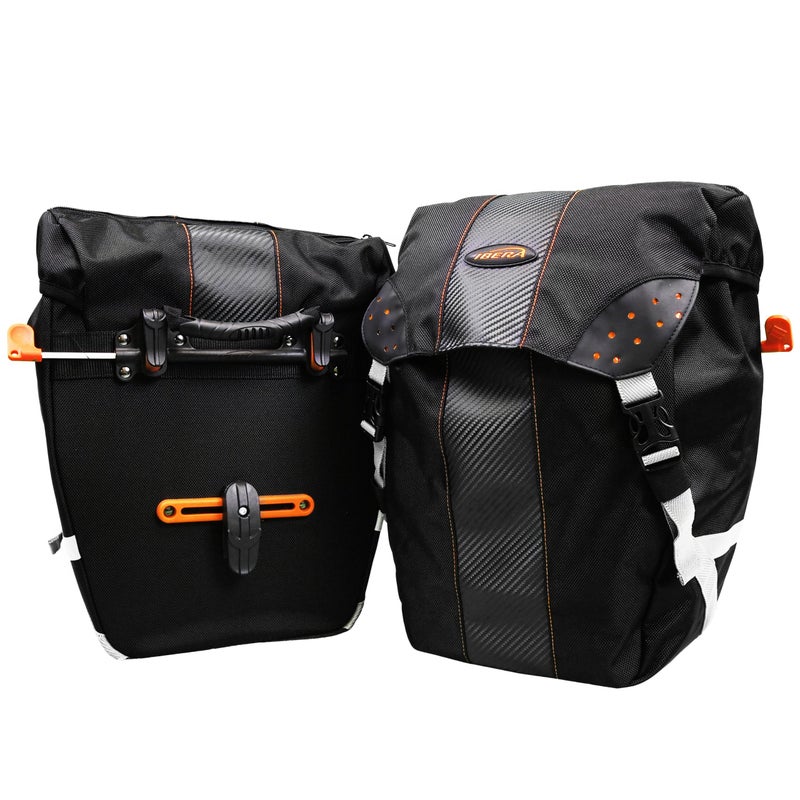 Ibera Bicycle Bag PakRak Clip-On Quick-Release All Weather Bike Panniers (Pair), Includes Rain Cover , Black - Image 1